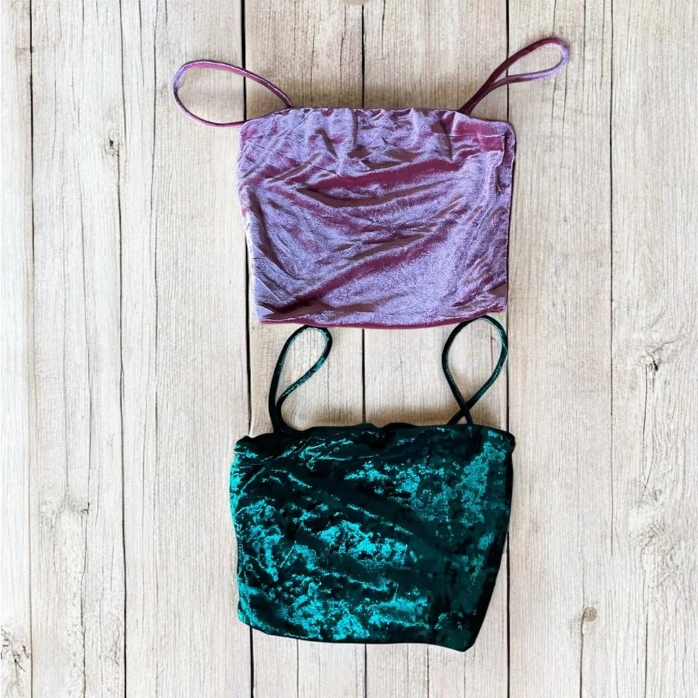 Velvet Crop Cami Top - Purple and Green